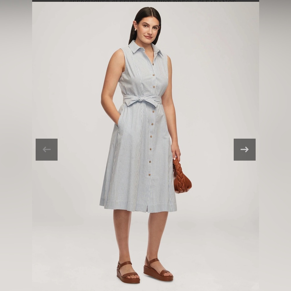 Anne Klein Seersucker Sleeveless Shirt Dress Size 10